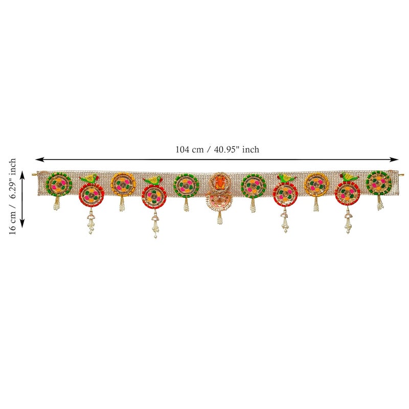 Webelkart Premium Gota Flower with Ganesha Wall Hanging Handmade Door Hanging/Bandarwal/Toran for Door, Traditional Bandarwal for Door, (41" inches Length) Multicolour Diwali Decor Item - Image 2