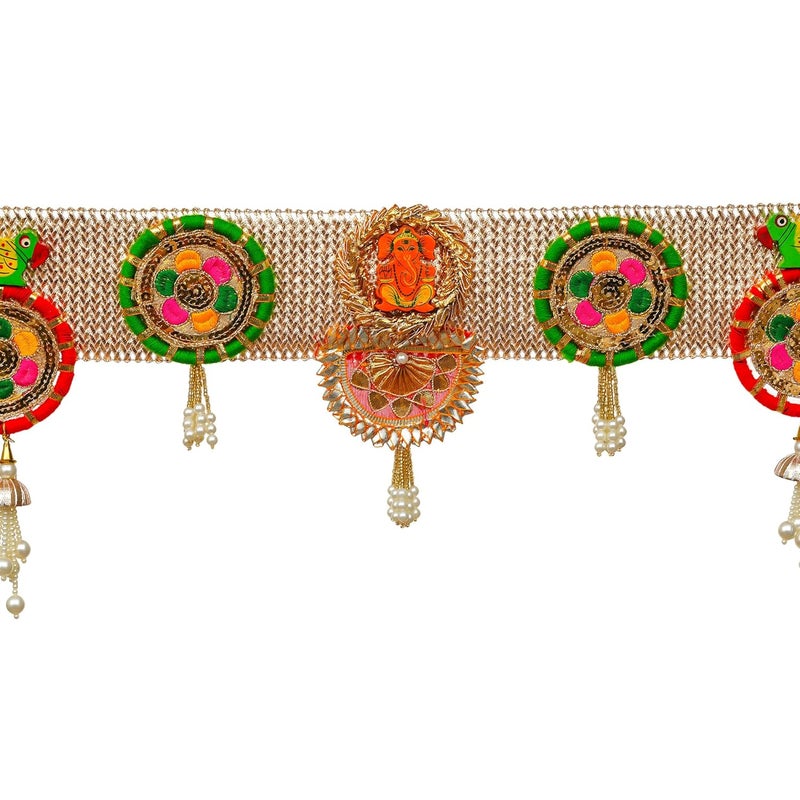 Webelkart Premium Gota Flower with Ganesha Wall Hanging Handmade Door Hanging/Bandarwal/Toran for Door, Traditional Bandarwal for Door, (41" inches Length) Multicolour Diwali Decor Item - Image 3
