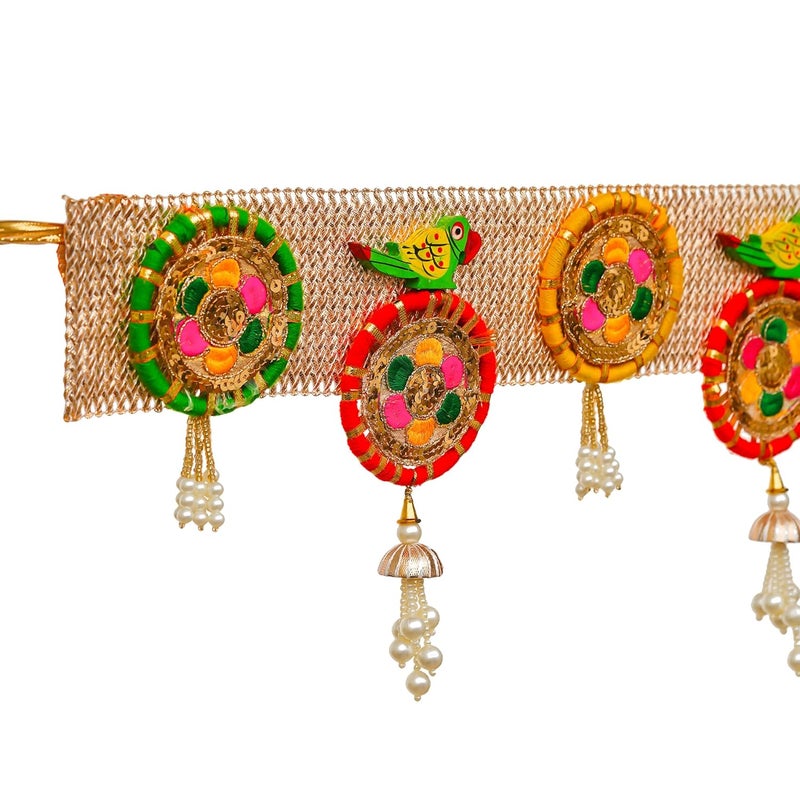 Webelkart Premium Gota Flower with Ganesha Wall Hanging Handmade Door Hanging/Bandarwal/Toran for Door, Traditional Bandarwal for Door, (41" inches Length) Multicolour Diwali Decor Item - Image 4