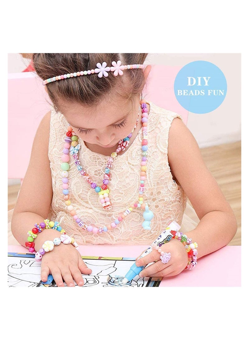 KASTWAVE DIY Bead Set, 550+pcs Children Pop Beads for Making Necklace Bracelet Ring, Art Craft & Jewellery Making Kit for Kids Girls Age 4 5 6 7 8, 24 Types - Image 4