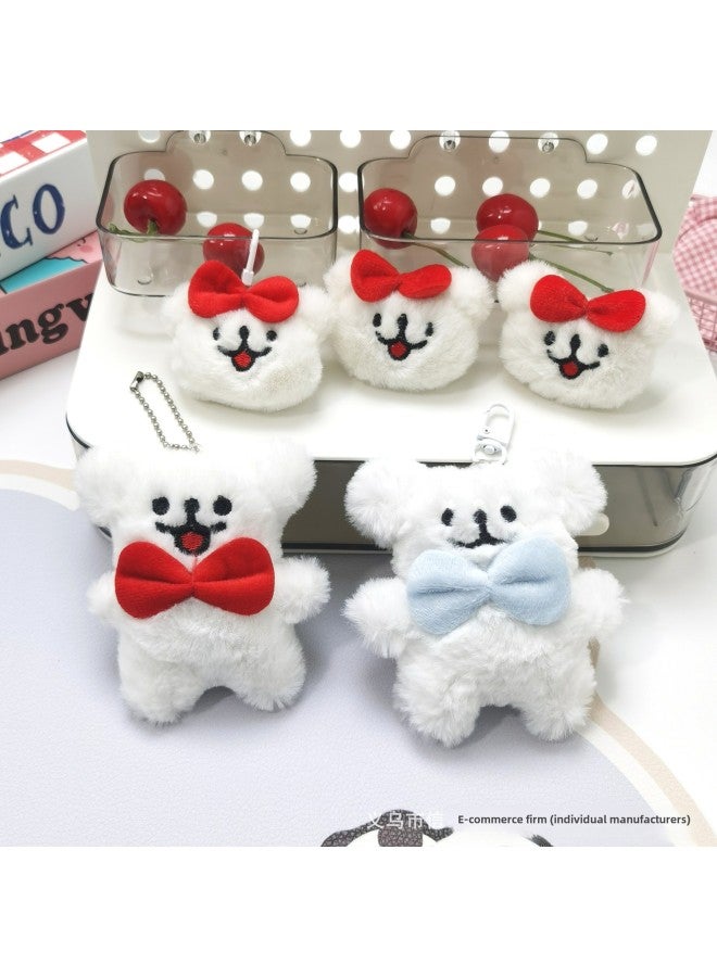 Loquat Cute Line Puppy Pendant Bow Tie Dog Bag Keychain Doll Machine Toy Puppy Hanging Wholesale-Specifications:Blue Bow Full Body Puppy-Color:White Door Buckle (u-shaped Buckle) - Image 3
