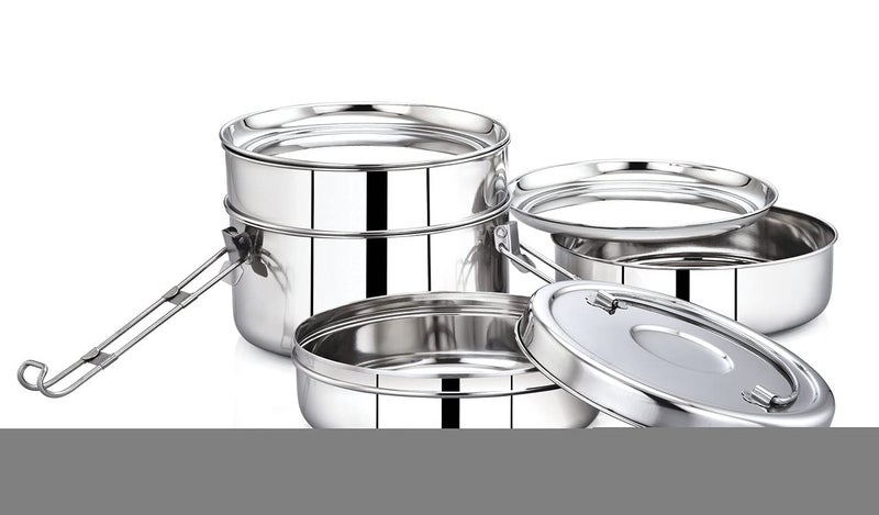 Expresso - Stainless Steel Food Grade Lunch Box | Traditional Tiffin Carrier/Container for School/Office, Dia 22.5cm | 6 Tier - Image 2