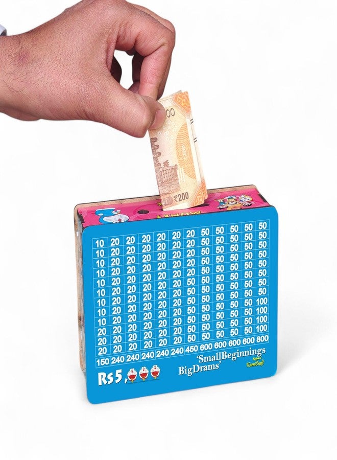 Karni Craft- Doraemon Wooden Money Bank for Kids Savings Challenge ₹5000 Durable MDF Coin Box & Piggy Bank for Boys & Girls Birthday Gift & Room Decor - Image 1