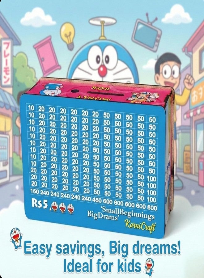 Karni Craft- Doraemon Wooden Money Bank for Kids Savings Challenge ₹5000 Durable MDF Coin Box & Piggy Bank for Boys & Girls Birthday Gift & Room Decor - Image 3