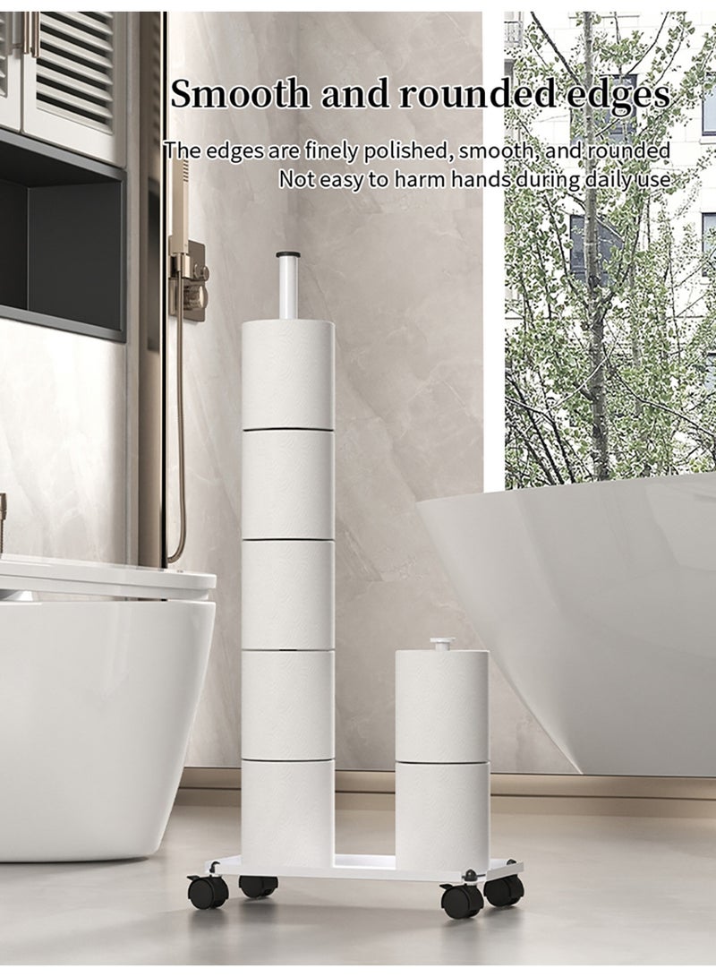 WALALLA White Freestanding Toilet Paper Holder Stand with Wheels, Rustproof Floor Toilet Tissue Organizer with Foldable Arm and Large Capacity Roll Storage for Small Bathrooms - Image 3