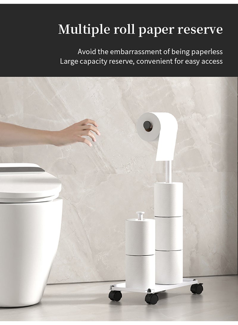 WALALLA White Freestanding Toilet Paper Holder Stand with Wheels, Rustproof Floor Toilet Tissue Organizer with Foldable Arm and Large Capacity Roll Storage for Small Bathrooms - Image 2
