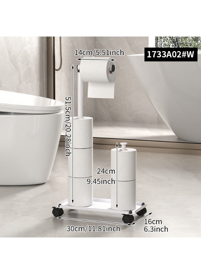 WALALLA White Freestanding Toilet Paper Holder Stand with Wheels, Rustproof Floor Toilet Tissue Organizer with Foldable Arm and Large Capacity Roll Storage for Small Bathrooms - Image 5