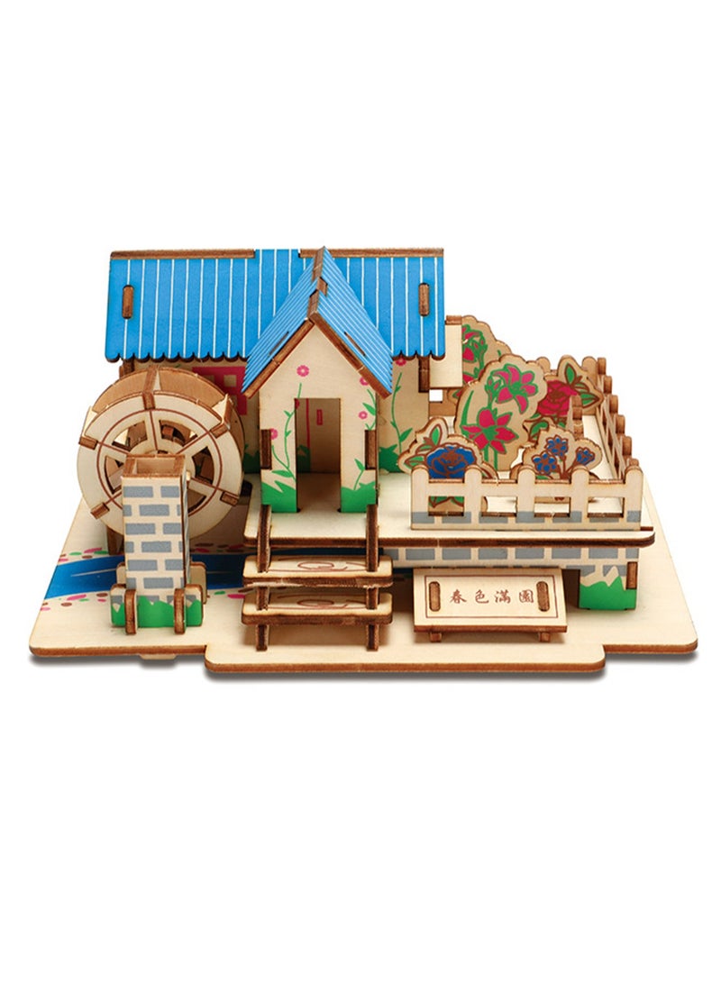 Children's Educational 3D Wooden Miniature House Self-assembly Handmade Puzzle Toys(Spring In The Garden 64Pcs) - Image 1
