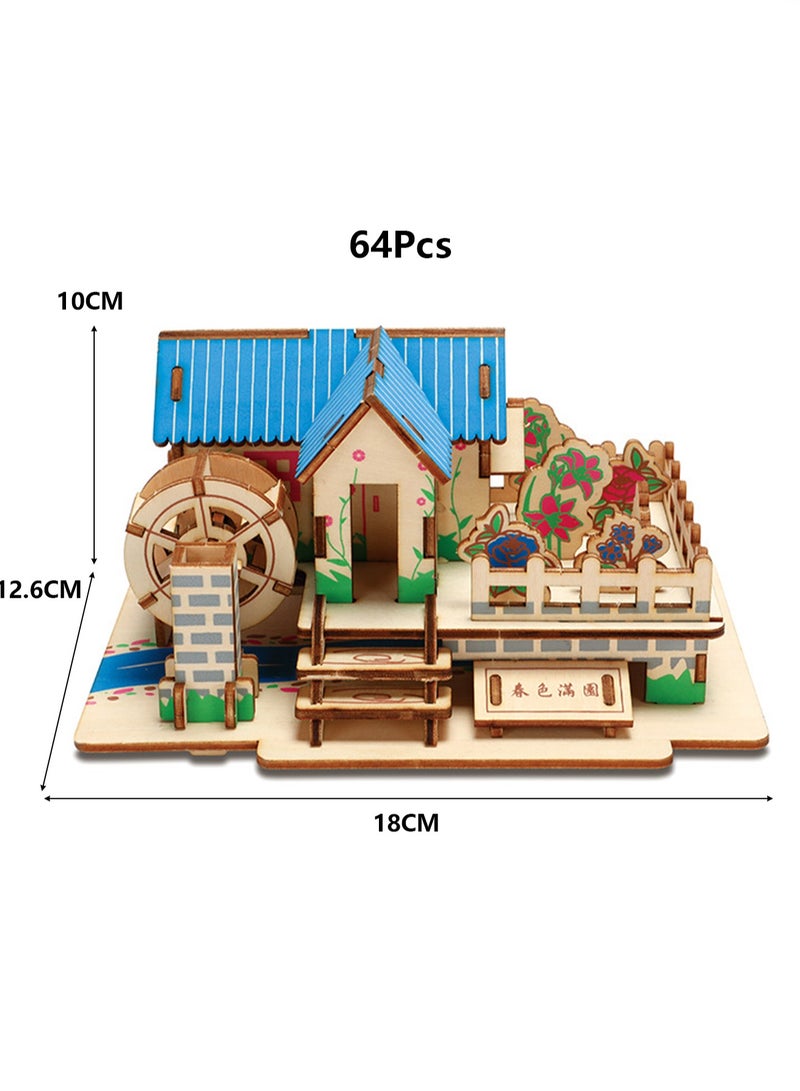 Children's Educational 3D Wooden Miniature House Self-assembly Handmade Puzzle Toys(Spring In The Garden 64Pcs) - Image 2
