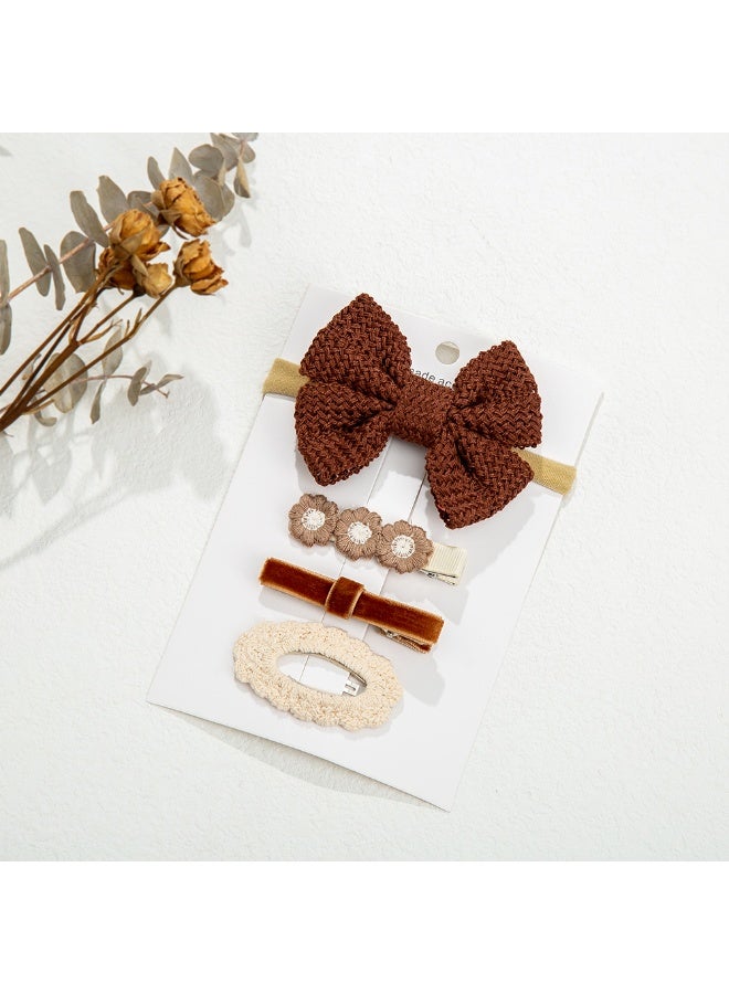 دىدانيالا طقم مشابك شعر فيونكة بشريط مع ربطة شعر للأطفال والبنات - زنجبيلي - Image 1