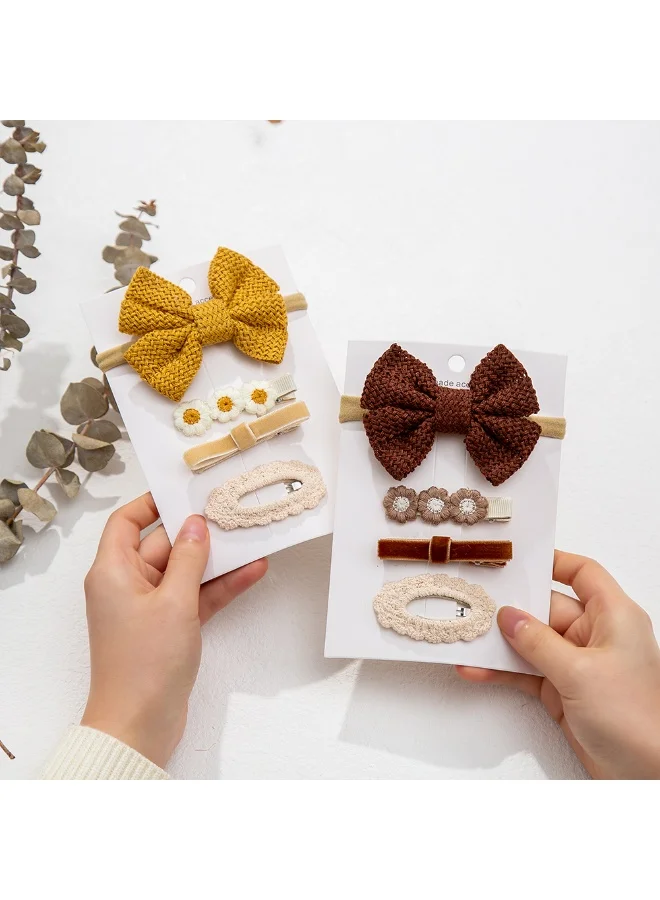 D'Daniela Eira Ribbon Bow Clip Set with Ponytail For Babies and Girls - Ginger