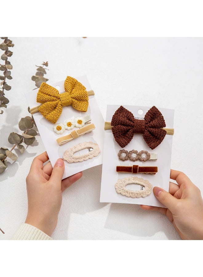 دىدانيالا طقم مشابك شعر فيونكة بشريط مع ربطة شعر للأطفال والبنات - زنجبيلي - Image 5