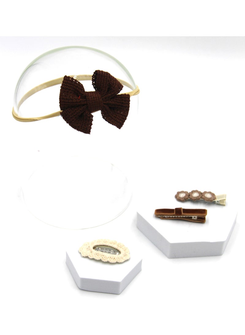 دىدانيالا طقم مشابك شعر فيونكة بشريط مع ربطة شعر للأطفال والبنات - زنجبيلي - Image 3