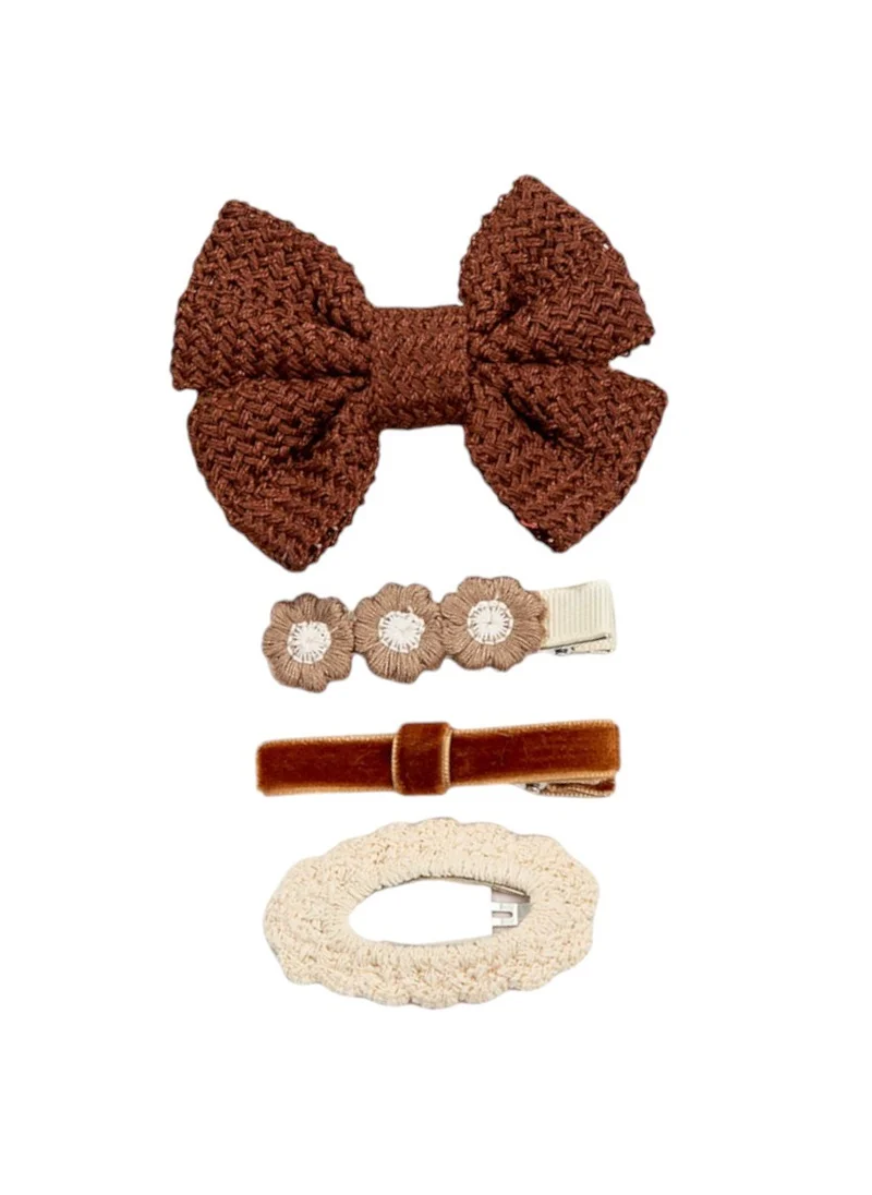 D'Daniela Eira Ribbon Bow Clip Set with Ponytail For Babies and Girls - Ginger