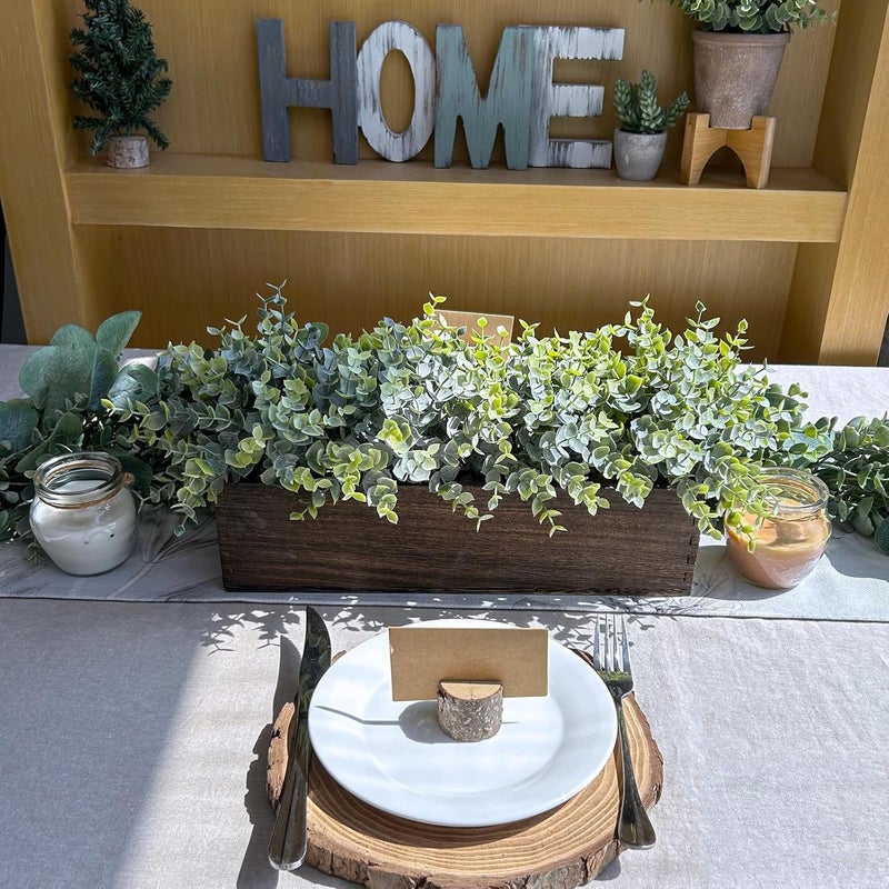 Winlyn 14" Artificial Eucalyptus in Rectangular Wood Planter Box Faux Plants Arrangement Centerpiece Wooden Potted Eucalyptus Plant for Farmhouse Wedding Dining Table Centerpiece Greenery Mantel Décor - Image 5