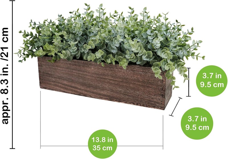 Winlyn 14" Artificial Eucalyptus in Rectangular Wood Planter Box Faux Plants Arrangement Centerpiece Wooden Potted Eucalyptus Plant for Farmhouse Wedding Dining Table Centerpiece Greenery Mantel Décor - Image 4