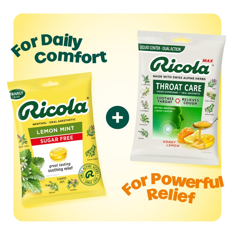 Ricola MAX Throat Care Honey Lemon Drops with Extra Menthol Liquid Center - Maximum Cough and Sore Throat Relief for Cold & Flu Symptoms - 34 Count - Herbal Lozenges - Image 5