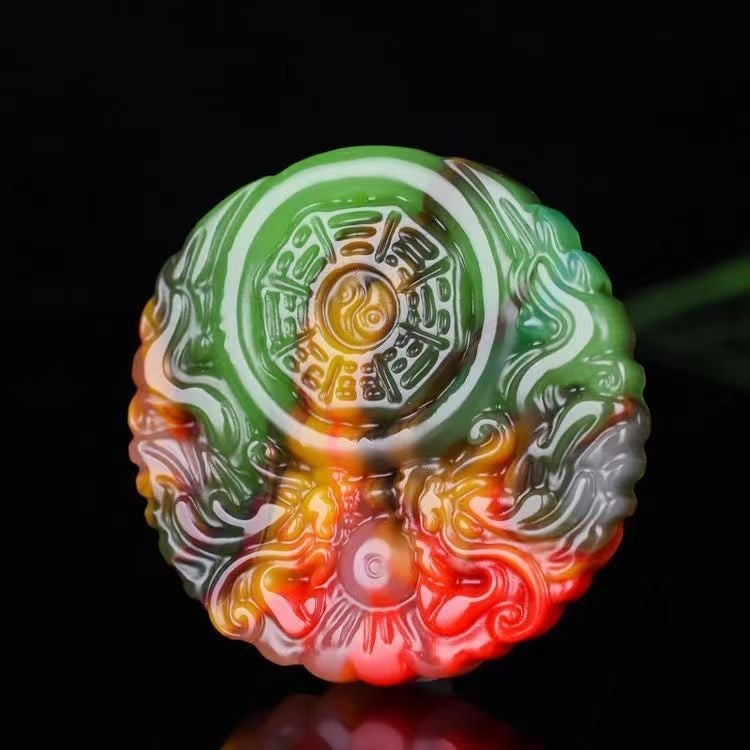 Wholesale Hetao Jade Dragon Phoenix Bagua Pendant - Mongolian Jade, Colorful Jade, White Jade with Dragon & Phoenix Design