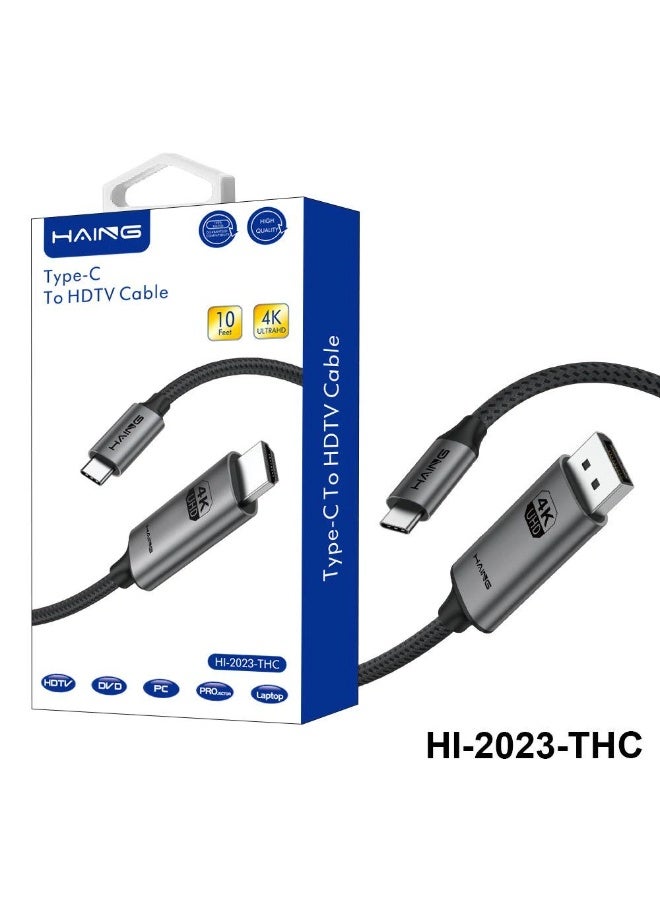 Haing 3-meter high-definition USB-C to HDMI cable with an advanced built-in IC chip that converts the digital signal from USB-C to HDMI.