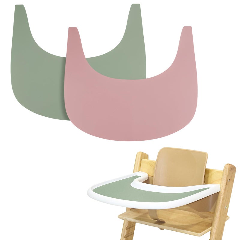 LLHQAMT 2 Pieces High Chair Placemat Silicone Clean and Hygienic Suitable for Tripp Trapp High Chair Tray GreenPink - Image 2