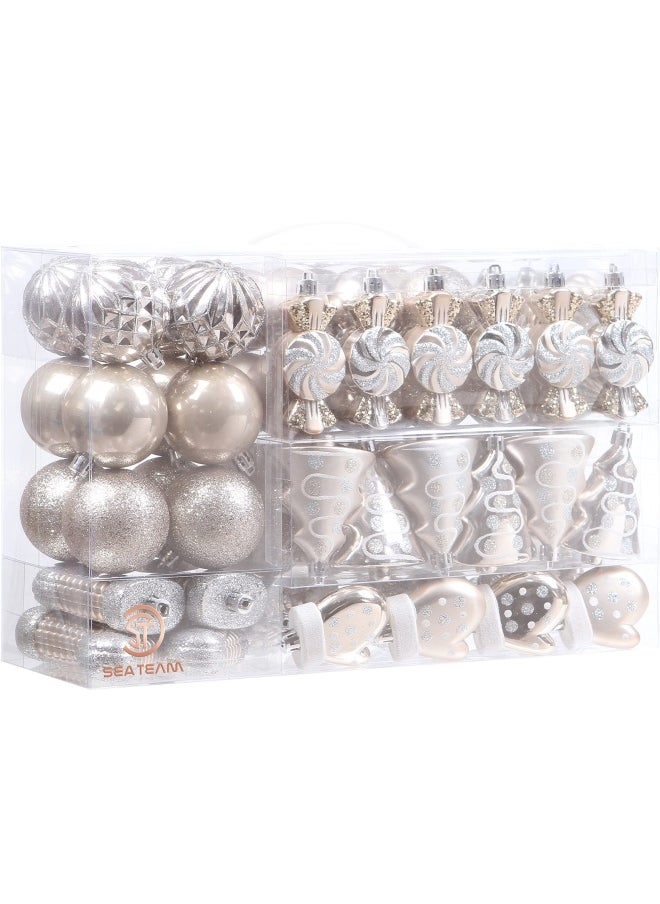 Sea Team 77 Pack Assorted Shatterproof Balls Ornaments Set Decorative Baubles Pendants With Reusable Hand Held Gi Feet Pack Age For Xmas Tree Champagne  - Image 1
