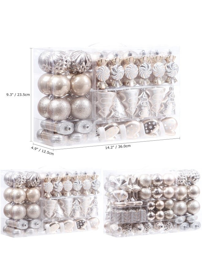 Sea Team 77 Pack Assorted Shatterproof Balls Ornaments Set Decorative Baubles Pendants With Reusable Hand Held Gi Feet Pack Age For Xmas Tree Champagne  - Image 2