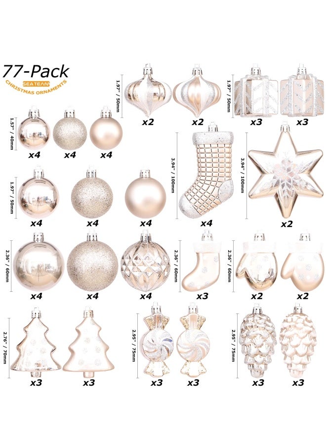 Sea Team 77 Pack Assorted Shatterproof Balls Ornaments Set Decorative Baubles Pendants With Reusable Hand Held Gi Feet Pack Age For Xmas Tree Champagne  - Image 3