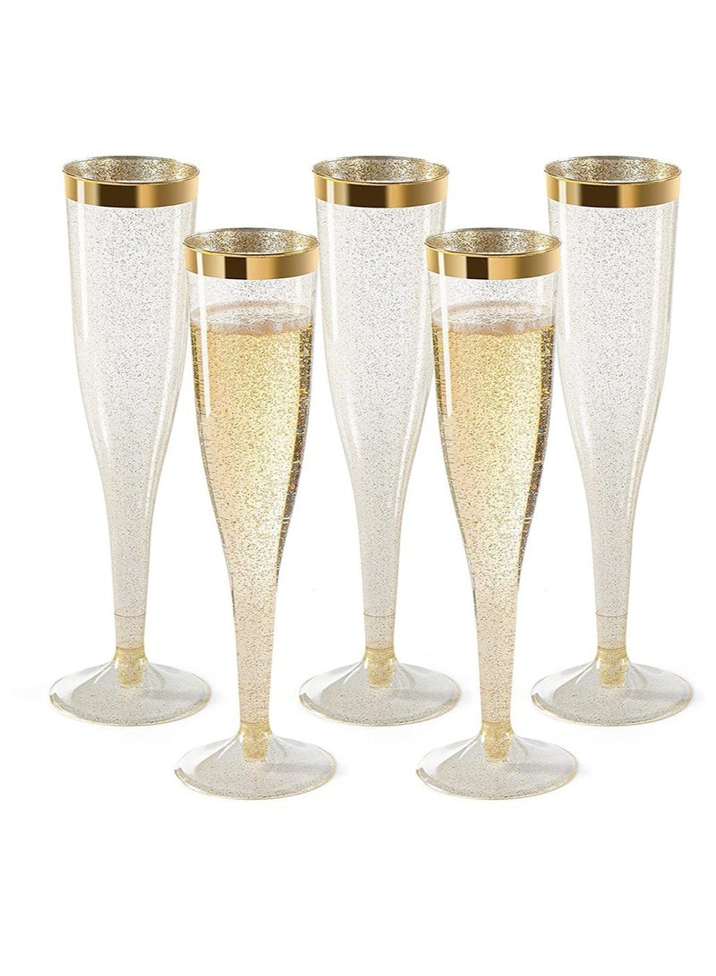 Barakah 24 Pack Gold Glitter Plastic Cups 6.5 OZ Clear Plastic Cups Tumblers, Fancy Disposable Hard Plastic Cups with Gold Glitter, Premium Wedding Cups Elegant Party Cups, Recyclable and BPA-Free - Image 5