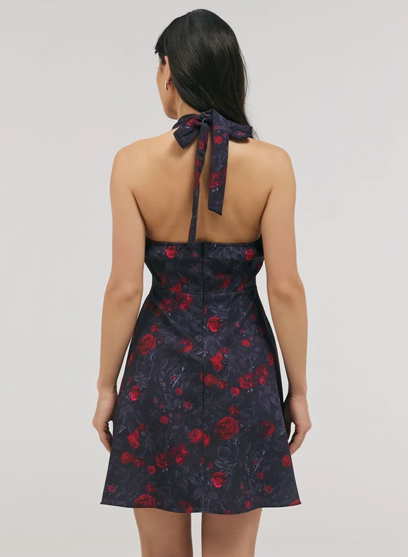 Zigzag  Halter With A Tie Neck Printed Dress for Women | Best Price UAE