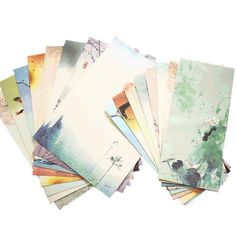 Halloluck 48 Pcs Letter Writing Stationery Paper Set, 32 Colorful Writing Stationery Paper Letter Writing Paper with 16 Envelope, 8 Different Color Ink Painting Classic Vintage Antique Design