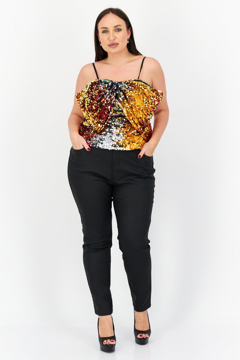 RIVER ISLAND Women Square Neck Sleeveless Embellished Detail Crop Top, Orange Combo - Image 3