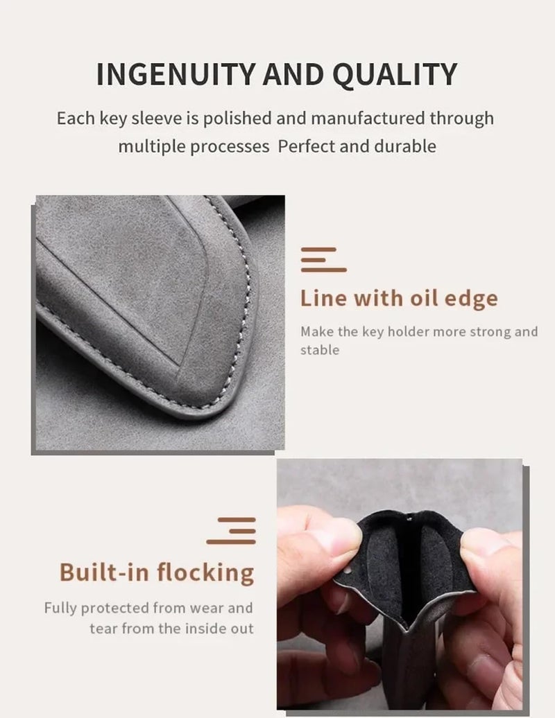 ontto Suede Car Key Fob Cover for Mercedes Benz Models 2020-2024 - Black Leather Key Case with Keyring - Image 5
