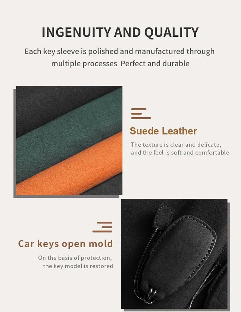 ontto Suede Car Key Fob Cover for Mercedes Benz Models 2020-2024 - Black Leather Key Case with Keyring - Image 4