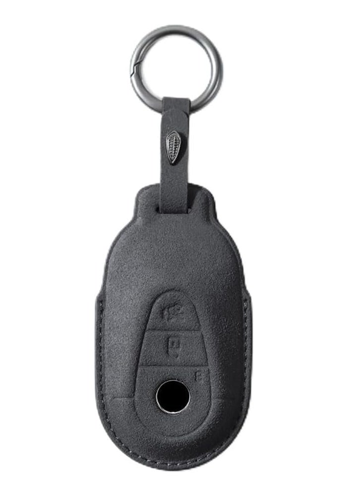 ontto Suede Car Key Fob Cover for Mercedes Benz Models 2020-2024 - Black Leather Key Case with Keyring - Image 1