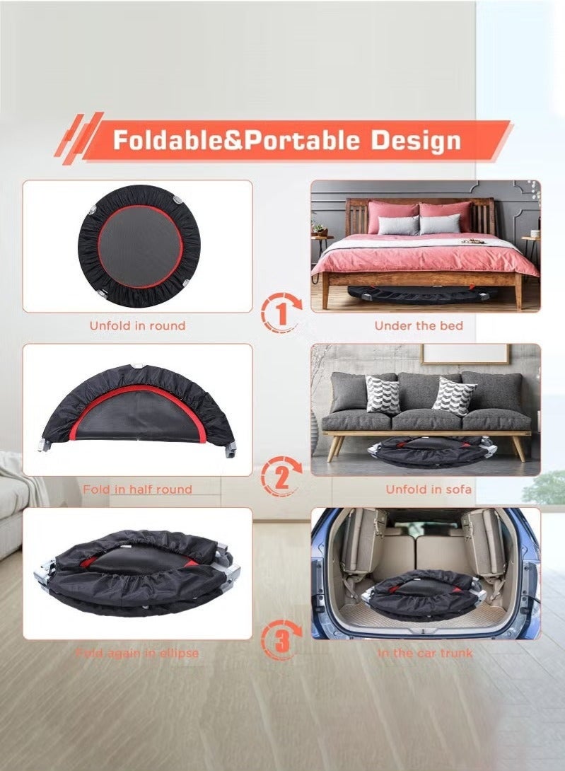 والالا ترامبولين صغير قابل للطي مقاس 40 بوصة، أقصى حمولة 330 رطل، جهاز ارتداد اللياقة البدنية مع مقبض إسفنجي قابل للتعديل، ترامبولين تمارين رياضية للبالغين، تمرينات الحديقة الداخلية - Image 4