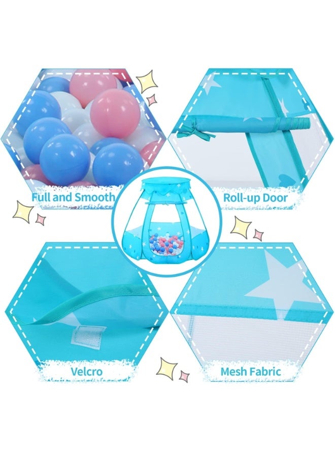 Ball Pit for Toddler with 50 Balls, Kids Pop Up Play Tent for Girls, Princess Toys for Children Indoor & Outdoor Playhouse with Carry Bag (Blue)  - Image 2