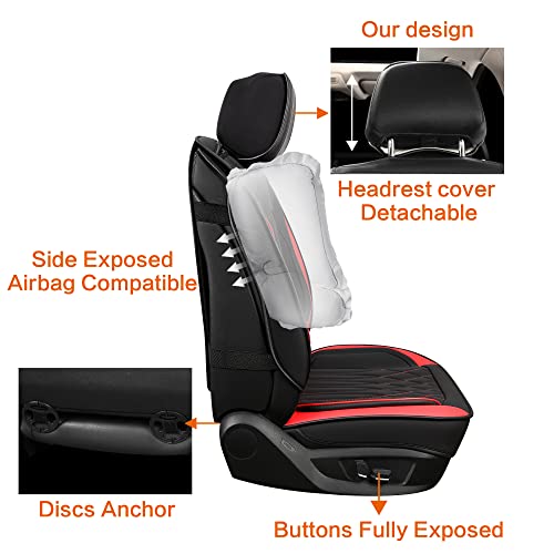 Pariitadin Leather Car Seat Covers Full Pair, Waterproof Faux Leather Seat Covers for Cars, Non-Slip Car Interior Covers Universal Fit for Most Cars Sedans Trucks SUVs, Black/Red Line - Image 5