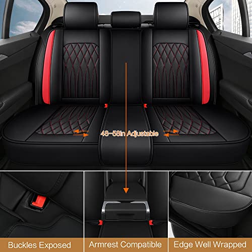 Pariitadin Leather Car Seat Covers Full Pair, Waterproof Faux Leather Seat Covers for Cars, Non-Slip Car Interior Covers Universal Fit for Most Cars Sedans Trucks SUVs, Black/Red Line - Image 3