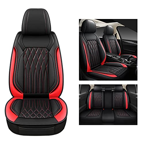 Pariitadin Leather Car Seat Covers Full Pair, Waterproof Faux Leather Seat Covers for Cars, Non-Slip Car Interior Covers Universal Fit for Most Cars Sedans Trucks SUVs, Black/Red Line - Image 4