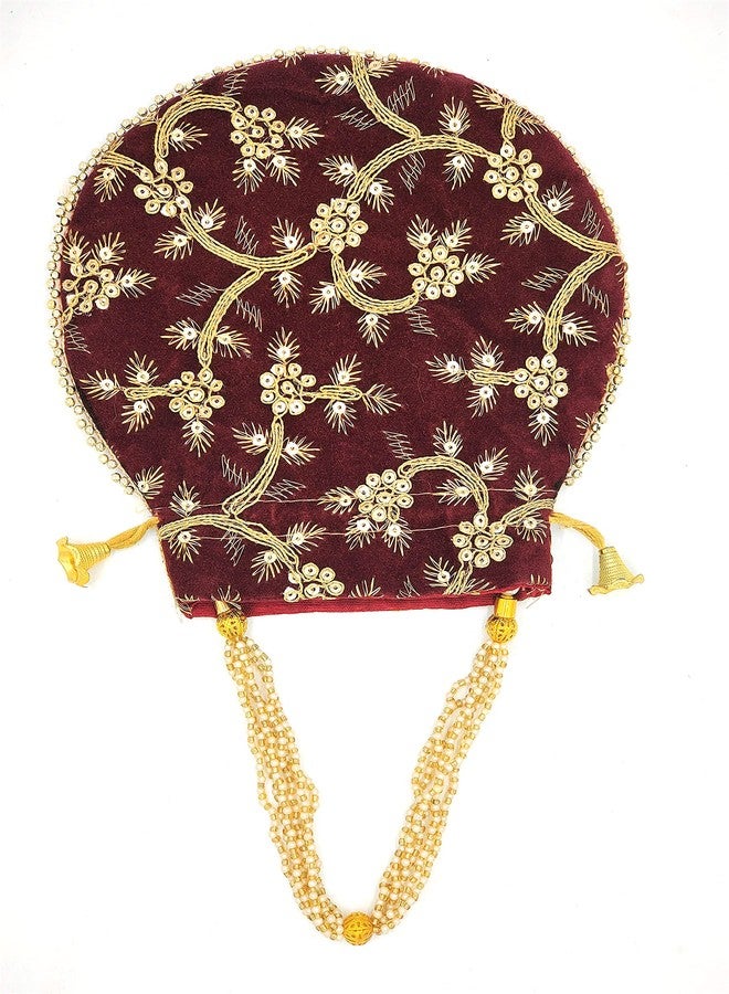 IGH Handmade Women's Velvet Embroidered Potli Purse | Indian Drawstring Bag | Maroon Ethnic Handbag for Weddings & Parties (Maroon,1 Pcs) - Image 4
