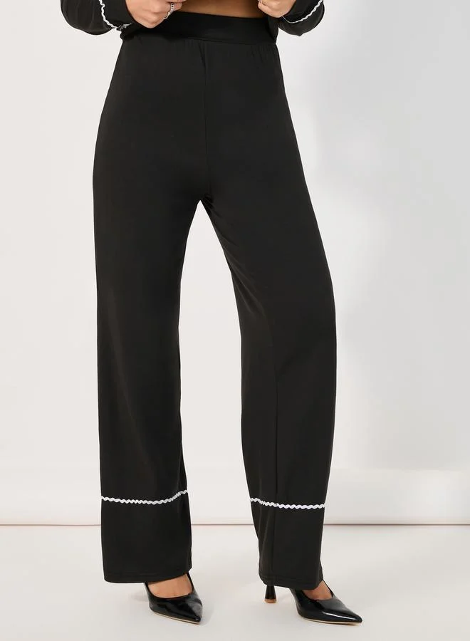 Styli Contrast Stitch Knit Top with Jacket Look & Wide Leg Pants Co-Ord Set