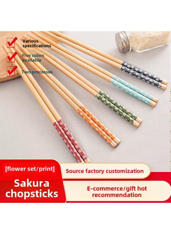 Japanese Cherry Blossom Bamboo Chopsticks Set Chopsticks For One Person And One Chopstick Household Chopsticks Manufacturer Carbonized Chopsticks-Color:Red Floral (90% Of People Choose)-Specifications:5.3*6*22.5 Carbonized Belt Knotted Flower Process  - Image 2