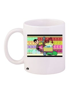 RYN Mr. Bean Printed Coffee Mug White/Yellow/Red 11ounce 