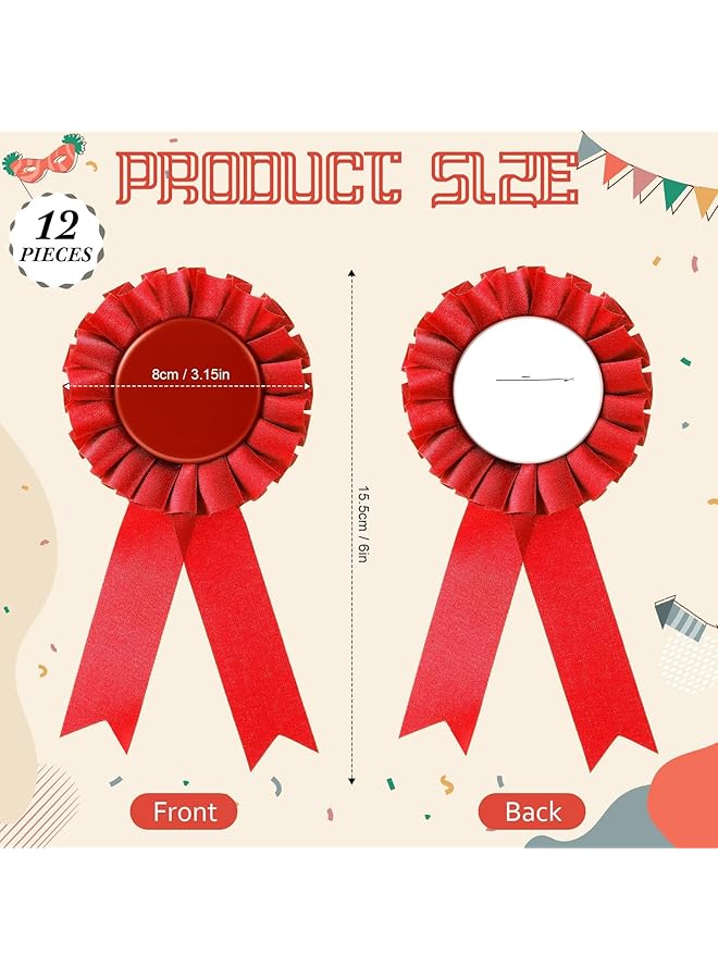 erorex 12 Pieces Blank Award Ribbons 1St Place Rosette Ribbon Prize Deluxe Recognition Ribbons For Competition Sports Event School Contests Red - Image 4
