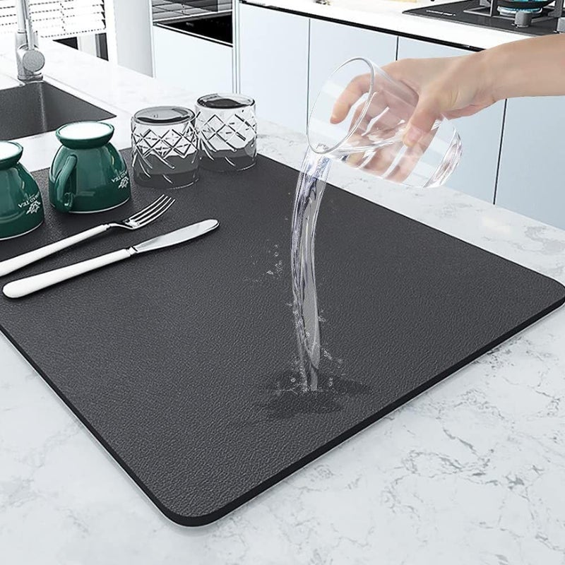 HaRvic HaRvic Dish Drying Mat for Kitchen Counter Water Absorbing Rubber Backed Quick Drying Dish Mat with NonSlip Hide Stain Dining Table Mat Size 30 x 40 Black  - Image 2