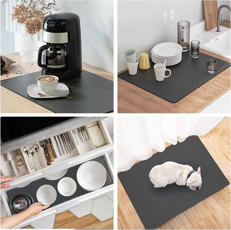 HaRvic HaRvic Dish Drying Mat for Kitchen Counter Water Absorbing Rubber Backed Quick Drying Dish Mat with NonSlip Hide Stain Dining Table Mat Size 30 x 40 Black  - Image 4