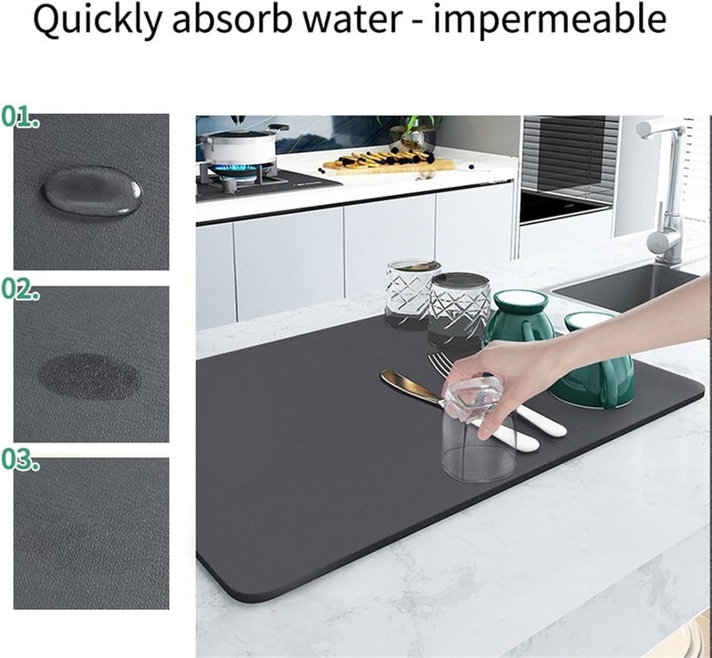 HaRvic HaRvic Dish Drying Mat for Kitchen Counter Water Absorbing Rubber Backed Quick Drying Dish Mat with NonSlip Hide Stain Dining Table Mat Size 30 x 40 Black  - Image 3