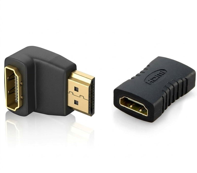 2 قطعة HDMI محول بزاوية 90° + Coupler لتطالة الكابل – محول ذكر إلى أنثى للتوصيل الشاشة والتلفزيون – مناسب الكمبيوتر للاب توب وأجهزة الألعاب الفيديو - Image 1