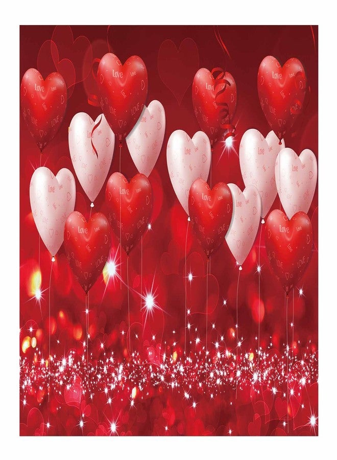 Allenjoy 8x6ft Fabric Valentine's Day Backdrop Red Hearts Balloons Love Theme Party Supplies for Engagement Wedding Bridal Shower Photography Background Studio Portrait Pictures Shoot Props Favors - Image 1