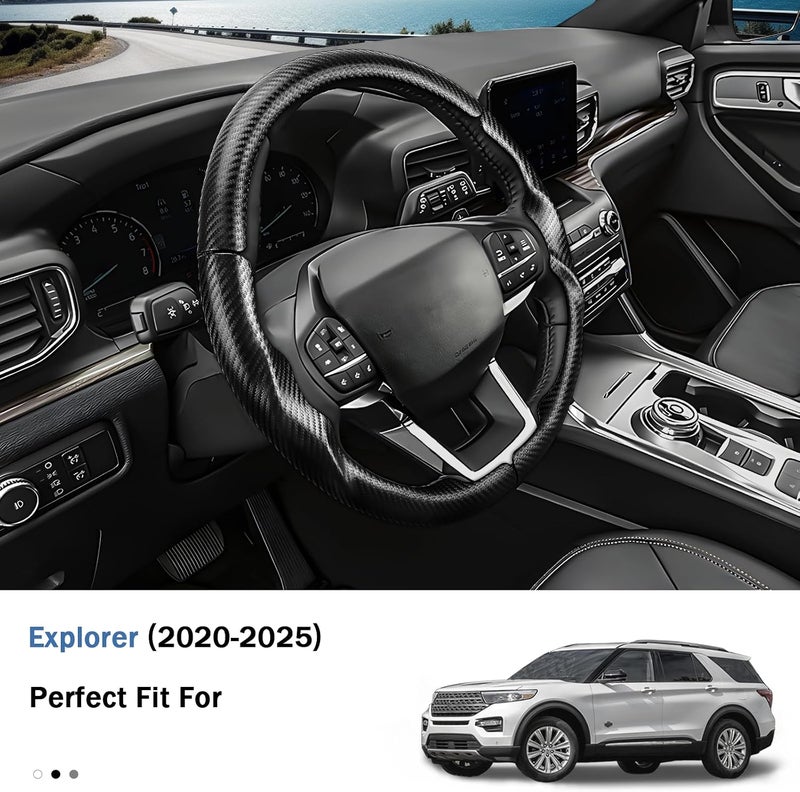 Aotoyou غطاء عجلة القيادة لسيارات Ford Explorer 2020-2025، مزود بحماية إضافية (جلد أسود مات) - Image 3